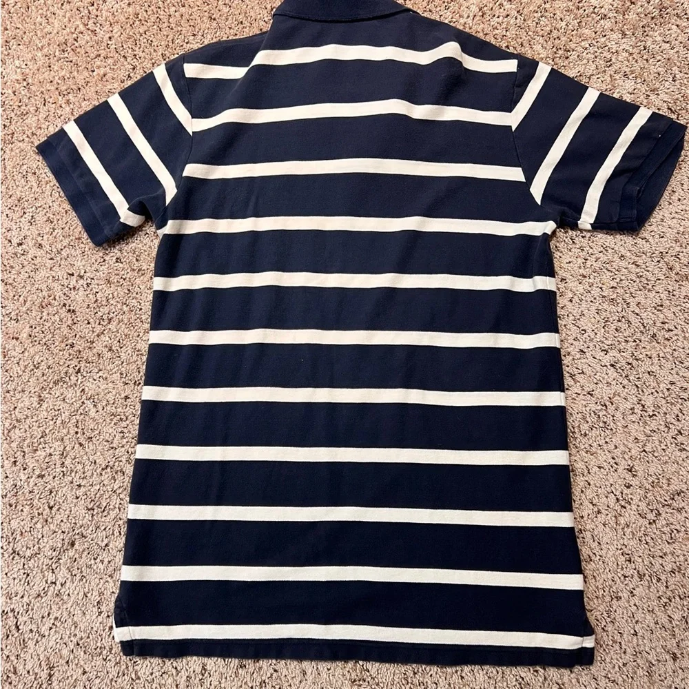Old Navy 100% Cotton Polo Shirt Mens Navy And White Striped Y2K Size L Spring 09